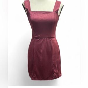 Miami Burgandy Sheath Mini Dress Square Neck Cocktail
